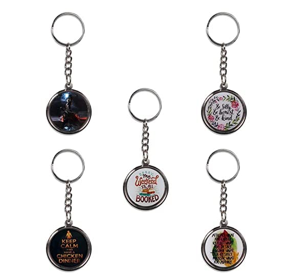 delush Design Silver Metal Keychains Keyring for Car Bike Classic office Printed quotes Key Chain Combo for Boys & Girls (Pack of 5) (Degain 8)-picture-49