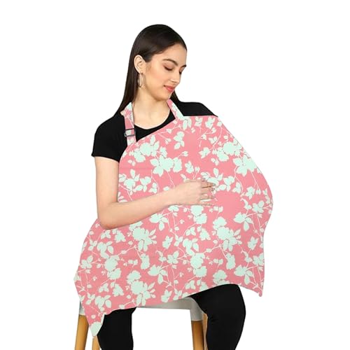 Image of ZIKKU 100% Cotton Nursing Cover for Breastfeeding, Soft and Breathable, Feeding Apron /Cover for Nursing Moms, Lightweight and Comfortable Maternity Breastfeeding Cover with Mobile Pocket (Pink Flower)