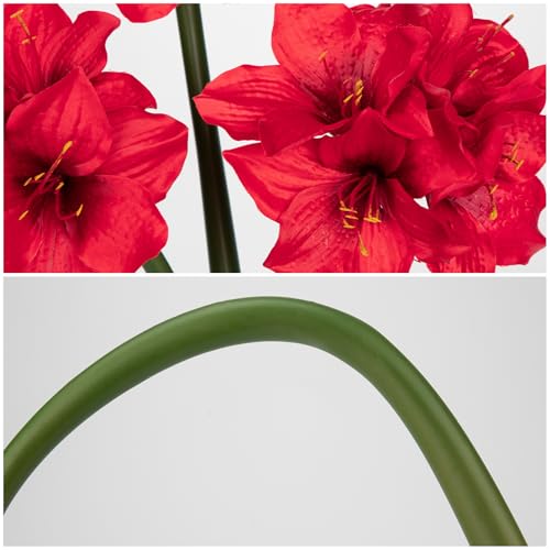 Oairse 3PCS Amaryllis Artificial Flowers 17.3 Inch Faux Amaryllis Lily Flowers Stems with 4 Heads Silk Floral Bouquet for Christmas Home Room Table Centerpiece Wedding Party Arrangements