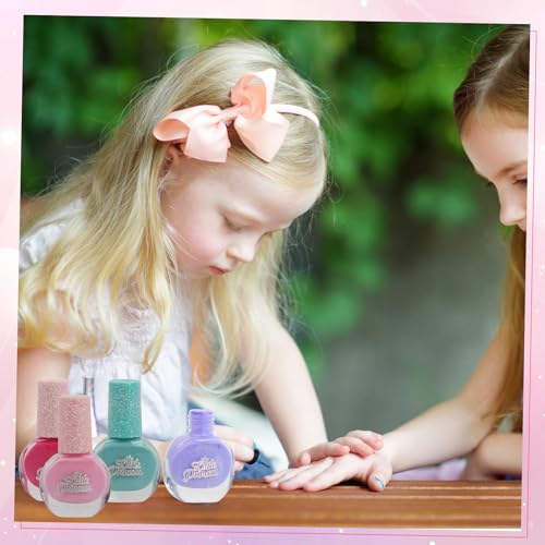 Rundago 7 pcs Kids Nail Polish Set, 5 Colours Non-toxic Odourless Peel Off Aqua Nail Polish Quick Dry with Nail Butterfly Sticker, Nail Polish Gift Kit for Girls 6-12 Years Kids - Image 4
