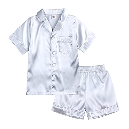 Pajama Set for Kid Baby Boy Girl Button-up Silk Pajama Sleepwear Nightwear Loungewear Clothes Set Gifts for Kids