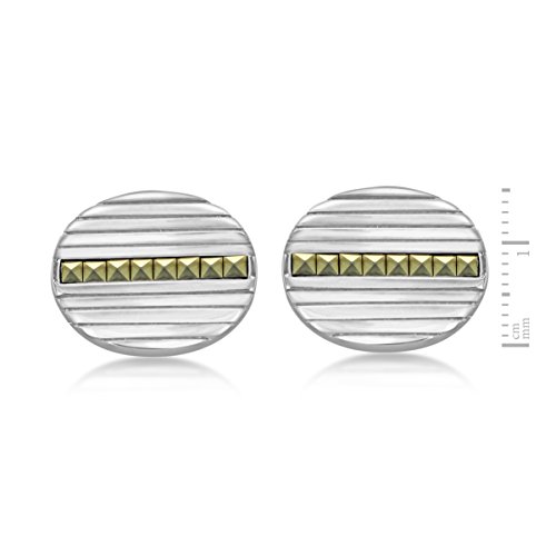 Hoxton London Manchetknopen van sterling zilver, ovale marcasiet, bezette geribbelde manchetknopen Voor Herren - Image 5
