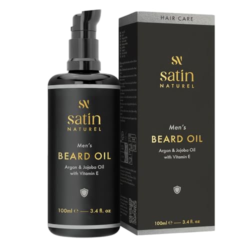Satin Naturel Beard Oil for Men 100ml – Organic Vegan Beard Care with Argan Oil, Almond Oil & Vitamin E – Promotes Beard Growth – Daily Use Grooming Oil