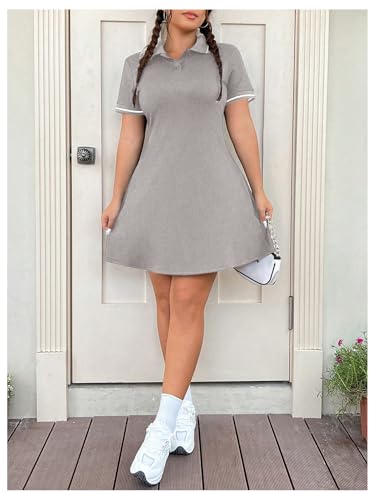 Image of RoseSeek Women's Plus Size Football Jersey Dress Collared Golf Tennis Dress Button Front A Line Streetwear Dresses