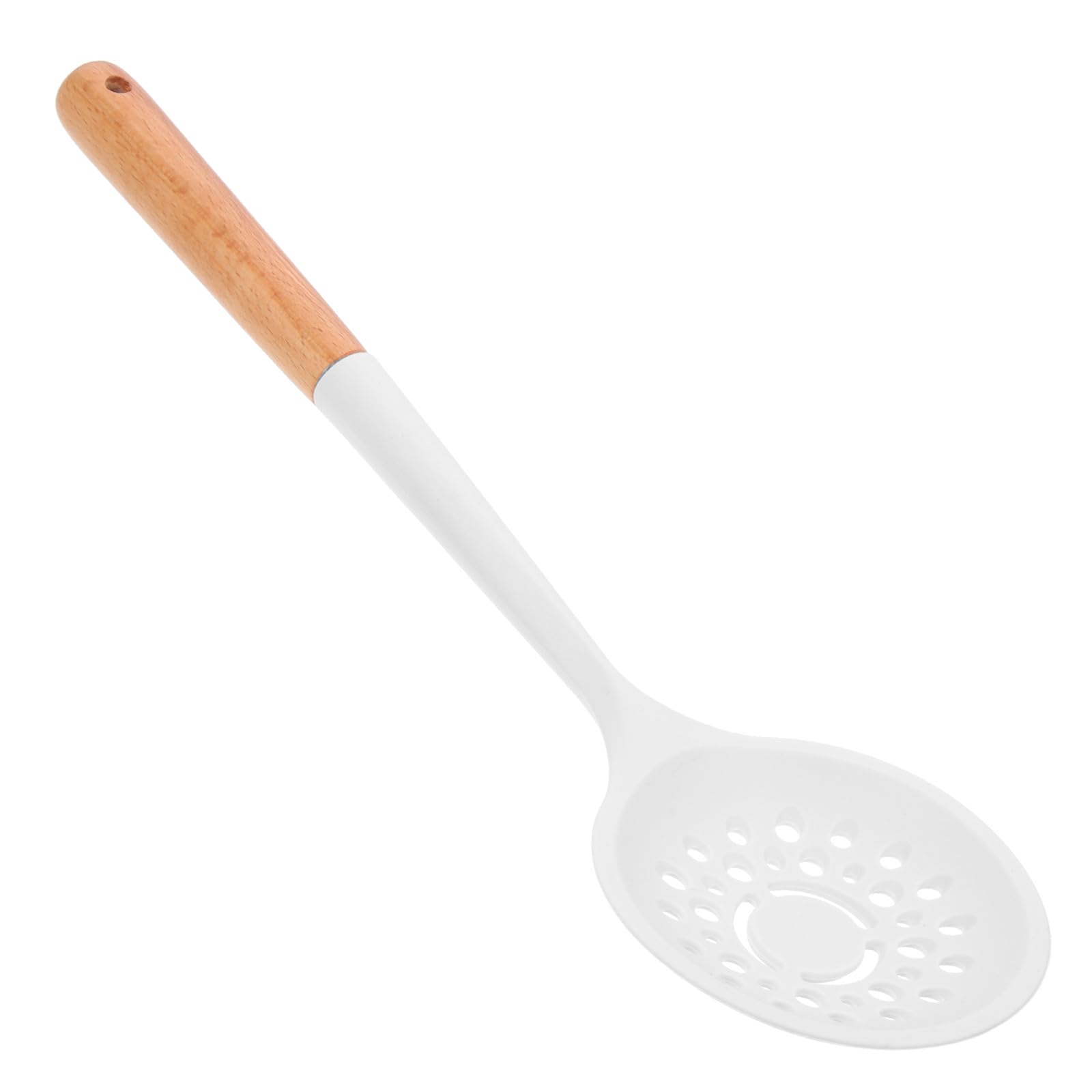 Tofficu Multifunktionaler Silikon Schöpfkelle mit Sieb Hitzebeständig und Korrosionsbeständig Ergonomischer Holzgriff zum Kochen und Abtropfen von Nudeln