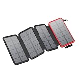Solar Charger 25000mAh, FEELLE Portable Solar Power Bank Dual USB Ports Waterproof External Battery with LED Flashlight for Smartphones, Tablets, Kindle