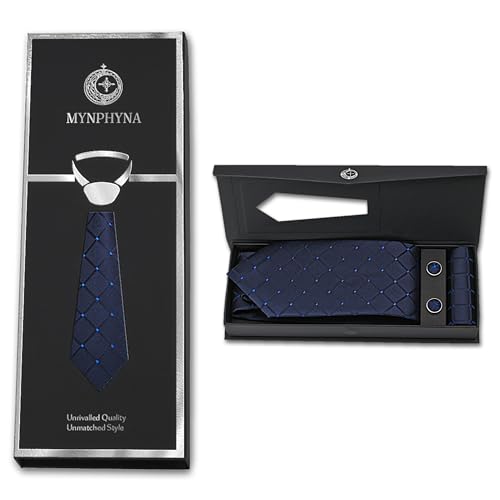 Image of Men's Tie Set with Pocket Square, Cufflinks and Gift Box | 100% microfiber; tie 59 x 3.15 in; square 10 x 10 in; gift box included