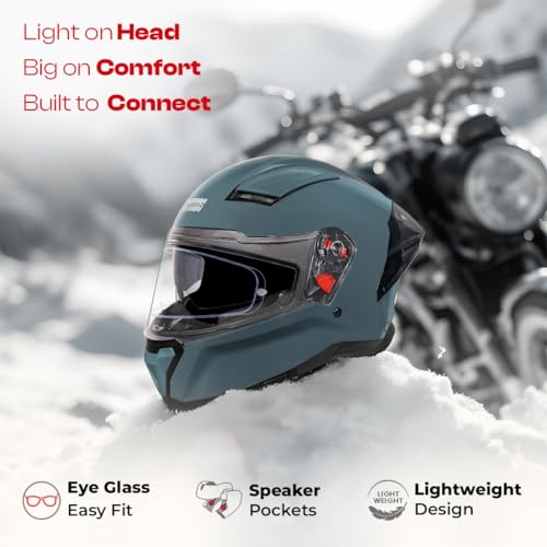 Image of STUDDS Helios ISI and DOT Certified Full Face Helmet with Antifog 100 Lens, Sporty Spoiler (Shark Skin Blue - L)