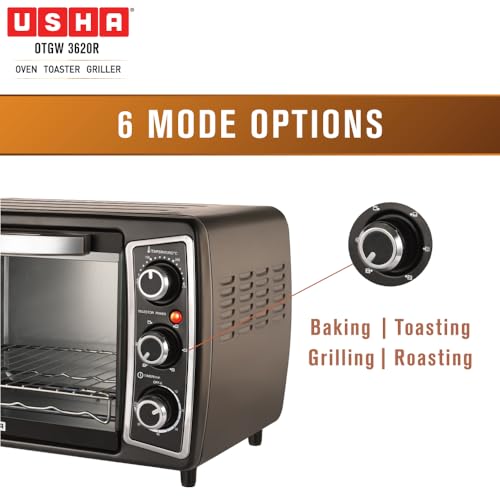 Image of USHA Oven Toaster Griller (OTG) 20 L |Rotisserie|Bake, Grill, Roast,Toast|Upper&Lower heating|Cool Touch Handle | Customised Time&Temperature Control|Easy to Clean |2Year Warranty|100% Copper Motor|