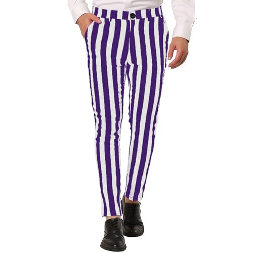 Mens Striped Business Dress Pants Slim Fit Flat Front Straight Leg Chinos Pants Lightweight Stretch Golf Pencil Pant