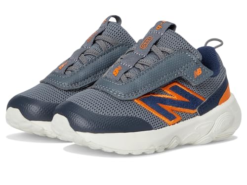 New Balance Baby New-b 1440 V1 Hook & Loop Running Shoe, Titanium/Nb Navy/Sun Glow, 4 US Unisex Infant