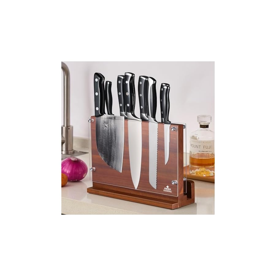 ENOKING-Magnetic-Knife-Block-with-Acrylic-Shield-12-x-9-Inches-Double-Side-Kitchen-Knife-Holder-without-Knives-Acacia-Wood-Universal-Knife-Storage-Organizer-with-Powerful-Magnet-for-Kitchen-Counter ENOKING Magnetic Knife Block with Acrylic Shield 12 x 9 Inches, Double Side Kitchen Knife Holder without Knives- Acacia Wood Universal Knife Storage Organizer with Powerful Magnet for Kitchen Counter