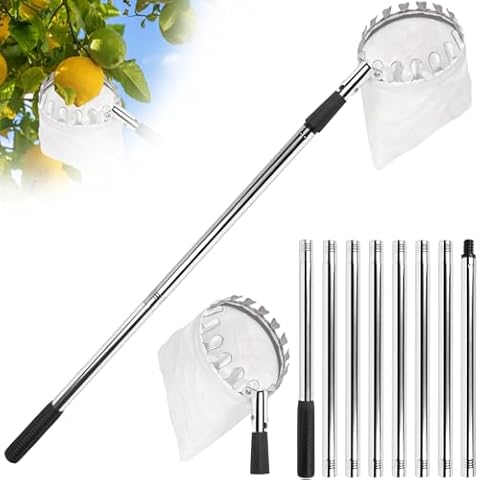 Fruit Picker Pole with Basket Telescoping -Adjustable Apple Picker Pole with Big Non-Woven Basket Fruits Catcher for Apples, Mango, Lemon, Orange - Easy to Assemble and Store Cover