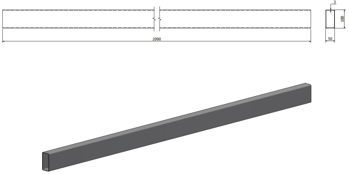 TUBO RECTANGULAR ACERO GALVANIZADO - Sección 100x50 mm - Longitud 2000 mm - Espesor 3 mm - 2 Unidades - Acero galvanizado en caliente