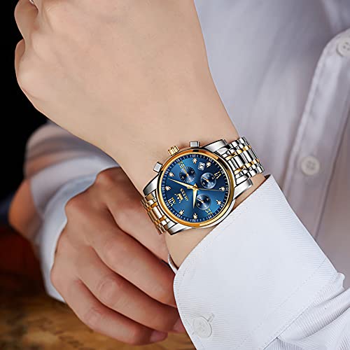 OLEVS Men Multifunction Watch, Multi Dial Waterproof Luminous Chronograph Men's Watch with Date Gift for Men,Stainless Steel Watches for Men,Classic Men Wrist Watch