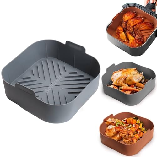 Image of Solitude Silicone Air Fryer Liner, Reusable Food Safe Air Fryers Oven Accessories, Silicone Basket Baking Tray Pots Liners Multicolor (Square)