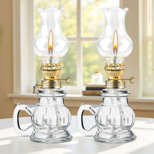 2 Stück Glas Petroleumlampe Öllampe Laterne, Öllampen Aus Glas, Petroliumöllampe Vintage Petrollampe Kerosinlaterne Petroleum Lampen Öl Lampen,...
