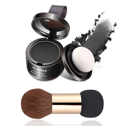 CHSEEO Polvo para Retoque de Raíces, Cubre para Canas de Mujeres y Hombres, Cubre Áreas de Cabello Fino al Instante, Resistentes al Sudor, 3 Cabezales de Cepillo, Hairline Powder - Negro