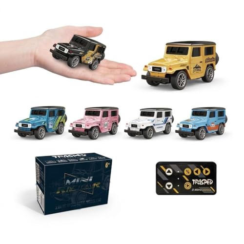 Image of Mini Die-Cast RC Car 1:64 Scale | High-Speed Desktop Remote Control Car with LED Headlights | 2.4GHz Mini Controller, 15m Range, Type-C Charging | Toy Car Model for Kids & Adults (HG4-106)