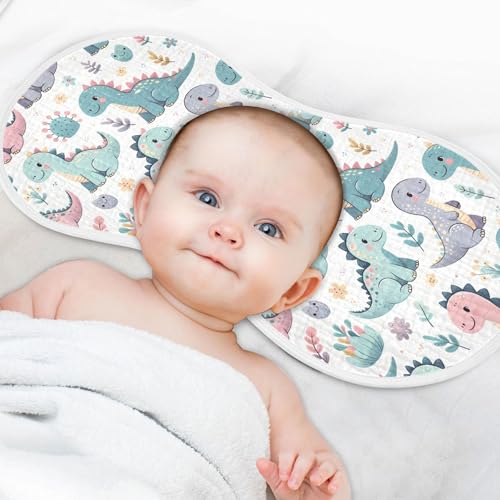 Kigai Cute Little Dinosaurs Baby Muslin Burp Cloths 2 Pack, Soft 4 Absorbent Layers Cotton Burp Rags for Newborn Girls Boys4