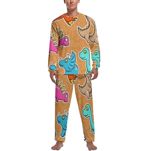 Pyjama homme dinosaure mignon en coton : ensemble manches longues pour des nuits confortables