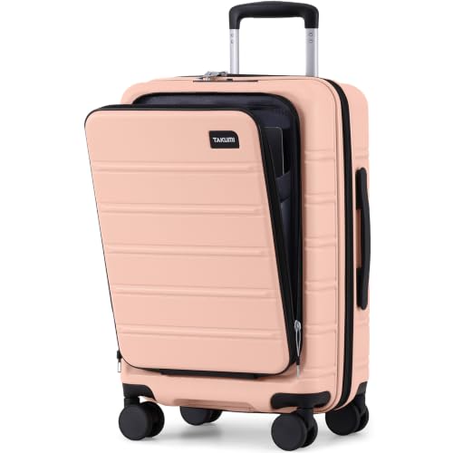 Image of TAKUMI Suitcases with Wheels, Expandable Carry on Luggage, Pink, 20 Inch | Airline Approved for Travel, Business Trip, Front Pocket, Impact Resistant Hardshell, 360 Double Spinner Wheels, TSA Lock