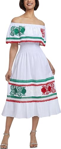 Image of YZXDORWJ Women Embroidered Mexican Peasant Casual Sexy Lace Off-Shoulder Long Dress