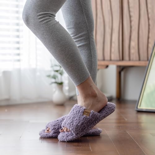 Image of GOEWY Fuzzy Open Toe Slippers for Women Indoor Cozy Memory Foam Slip On House Slides Shoes Gifts for Womens Her Mom