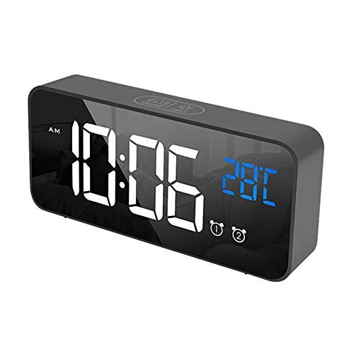 Bedside Digital Wecker 8808, LED-Spiegel Wecker Tonaktivierte Uhr Wiederaufladbare Nachttisch Musikuhr Schwarze Farbe