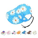 Dog Sun Hat Baseball Cap for Medium Puppy Doggie Doggy Cats with Ear Holes Adjustable Drawstring Waterproof UV Protection Floral Blue M