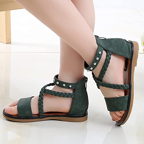 Girls Sandals Princess Shoes Soft Sole Beach Sandals Kids Roman Shoes Girls Water Sandal (Green, 34 Big Kids)4