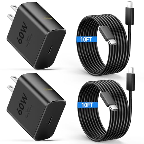 60W USB C Super Fast Charger Type C Android Phone Charger Fast Charging Block with 10ft USB-C to USB-C Cord Compatible with Samsung Galaxy S26 Ultra/S26/S26+/S25/S25 Ultra/S25+/S24 iPhone iPad