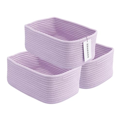 Image of XUANGUO Small Woven Storage Baskets 12“X8”X5“ Decorative Rope Bins for Organizing Shelves, Closets, and Toys, Empty Gift Baskets, Cute Organizer Basket for Home and Office (purple, regular)