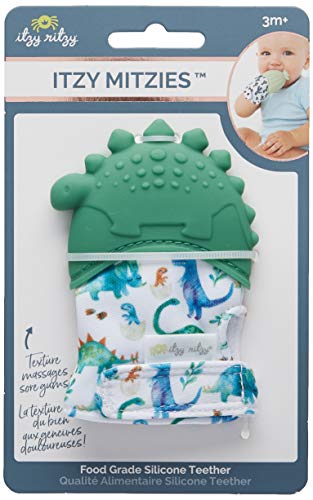 Itzy Ritzy Silicone Teething Mitt – Soothing Infant Teething Mitten With Adjustable Strap, Crinkle Sound And Textured Silicone To Soothe Sore And Swollen Gums, Dinosaur #TOP2