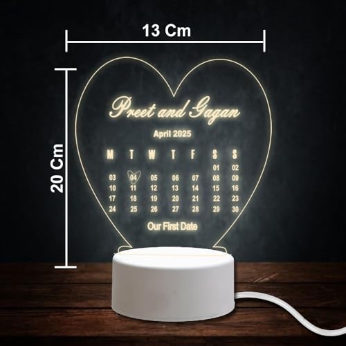 Image of Customized 3D Lamp for Couples - Personalized LED Night Light with Names, Unique Gift for Husband Wife, Custom Romantic Decor for Birthday, Wedding, or Valentine (Couple Date & Name Lamp)