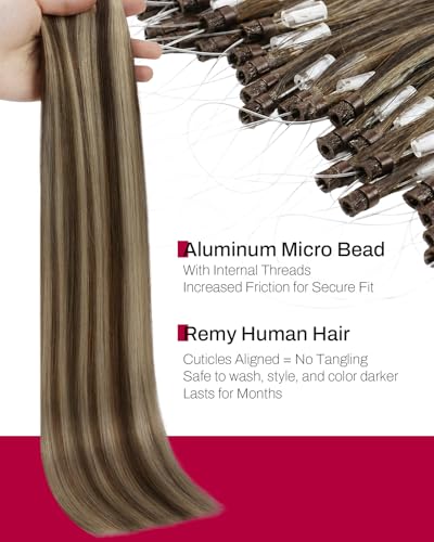Image of Moresoo Microlink Hair Extensions Human Hair, Caramel Brown Highlight | 22 inch, 50g 50 strands, micro bead compatible, warm caramel dimension, extra length, photoshoots, party styling