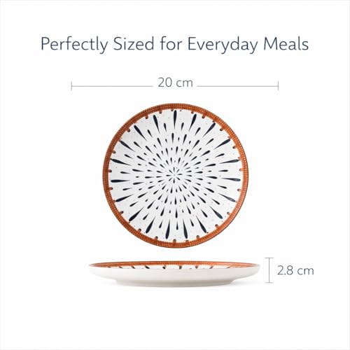Image of YELONA Ceramic Plate Set of 6 | 8-Inch Dinner Plates | Droplet Pattern | Lead-Free Microwave & Dishwasher Safe Porcelain | 20 CM | Japanese Aesthetic