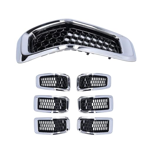 Image of Aramox Front Grille Insert ABS 7PCS Grill Guard Trim Chrome Frame Fit for Cherokee 2014-2018