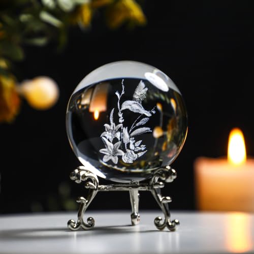 3D Hummingbird Crystal Ball Paperweight 60mm Glass Bird Animal Home Decor