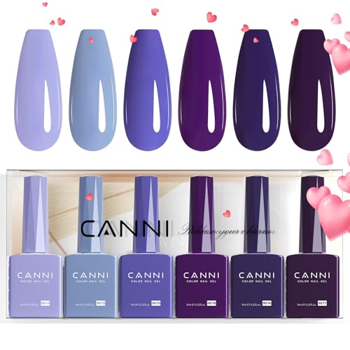 CANNI Esmaltes Semipermanentes de Uñas en Gel 6 Color púrpura azul cigalas violeta oscuro cedro blanqueado UV Gel Kit Gel Nail Polish Esmalte Uñas Valentín Kit Uñas Semipermanentes Set