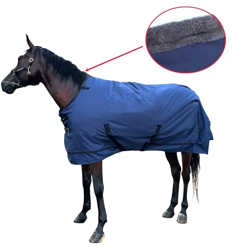 Waterproof Horse Turnout Blanket - Medium Weight Winter Blanket (220g Fill) with Detachable Neck Cover - Blue - 72 in - Image 4