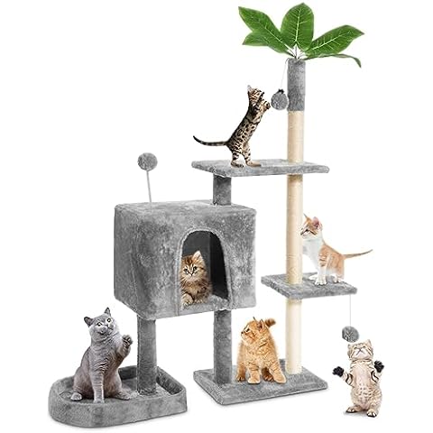 TSCOMON 52" Cat Tree Cat Tower for Indoor Cats with Green Leaves, Multi-Level Cozy Plush Cat Condo Cat House Scratching Posts for All Breeds Sizes Cover