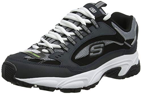 Skechers Stamina Cutback Baskets Homme Bleu Navy Black Leathercharcoal Mesh Nvbk 44 Eu