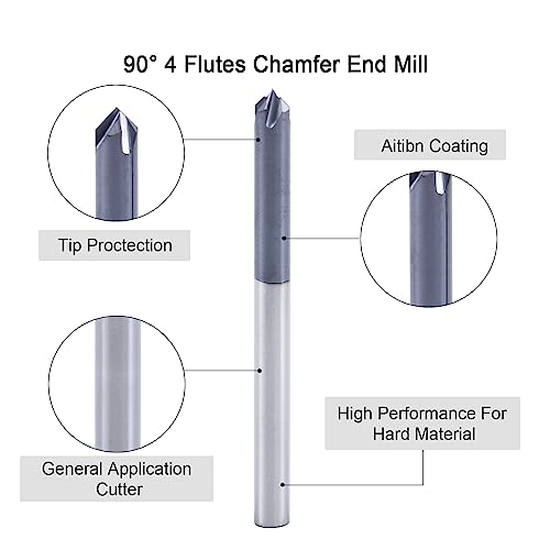 Image of ISB 90 Degree Chamfer End Mill, 1 /8'' Diameter Carbide Chamfering Mill, 4 Flute CNC V Bit for Carving V Groove and Chamfering