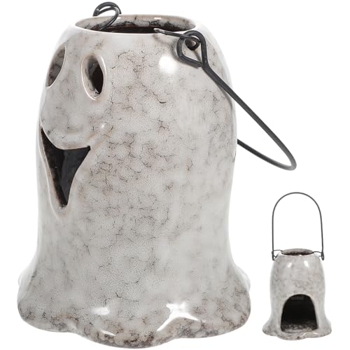 Garneck Spectral Ceramic Ghost Tea Light Candle Holder - Artful Tabletop Halloween Decor - Porcelain Candlestick for Spooky Season White Elegant Centerpiece