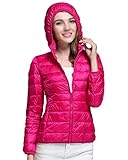  Femme Duck Down Doudoune À Capuche Veste Portable Ultra-léger Blouson Matelassé Rose XL