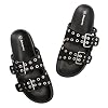 FUNKYMONKEY Women's Eyelets Adjustable Double Strap Slides Slip On Comfort Flat Sandals for Summer