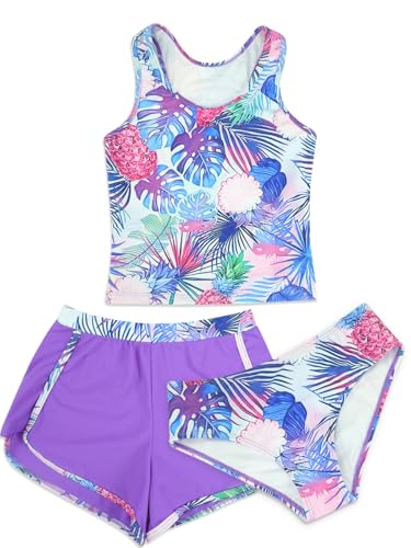 Image of SHEKINI Girls Tankini Swimsuit 3 Piece Bathing Suit Cute Bikini with Shorts