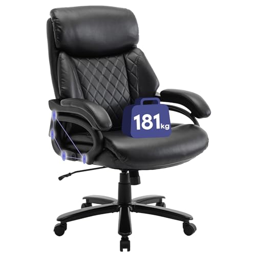 COLAMY Sillón Ejecutivo XXL [181 kgs] – Silla de Oficina de Cuero con reposabrazos Ajustables y Respaldo Estructurado – Asiento Extra Ancho (59 cm) para Oficina en casa y Oficina, Color Negro