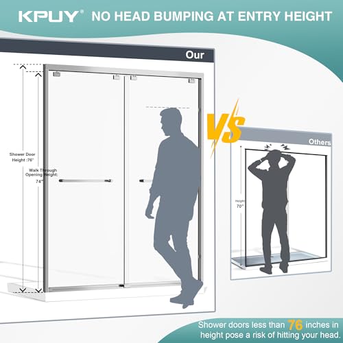 Image of KPUY Double Sliding Glass Shower Door 61-66 inch W x 76 inch H, Brushed Nickel